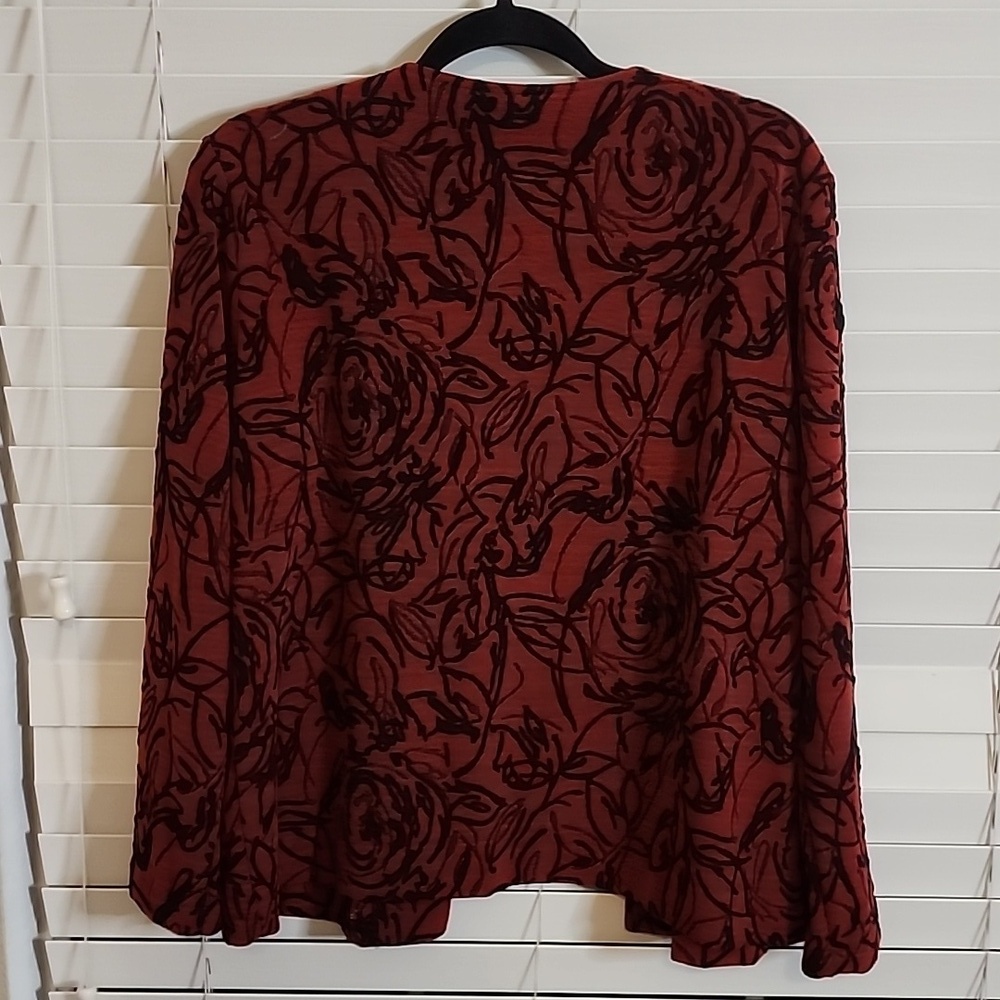 CHICO'S Travelers Red Black Open Front Cardigan 2 US Large - Picture 5 of 7
